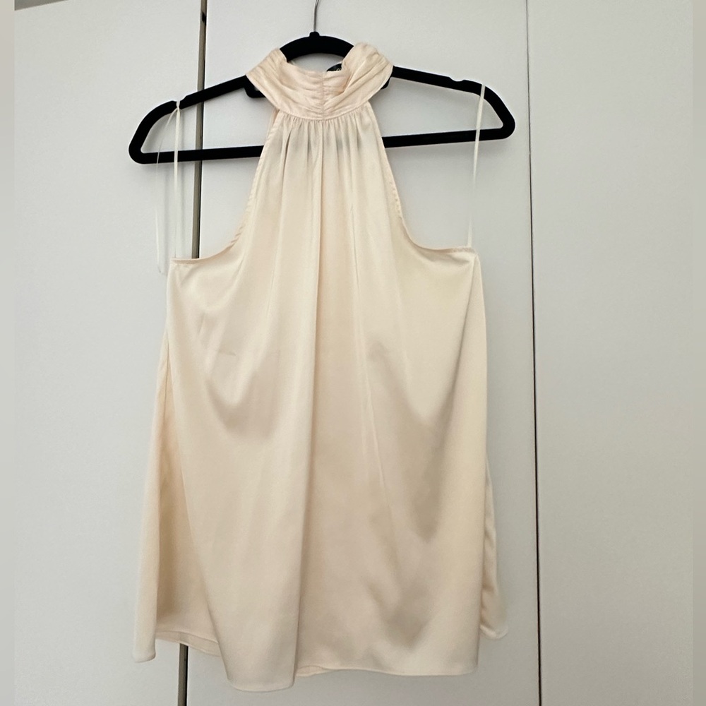 Aqua - Satin high-neck tank in cream - Size M